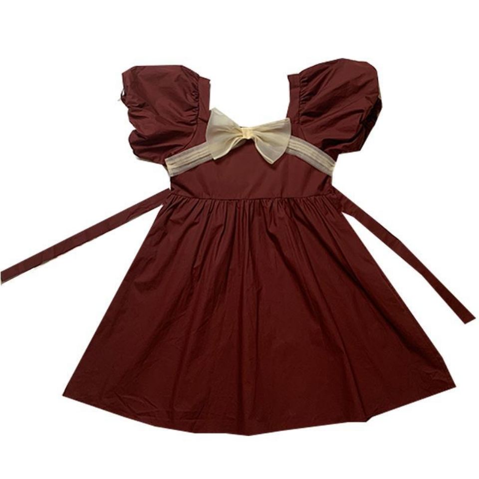 Đầm chữ A cổ vuông màu trơn phong cách retro thời trang Pháp