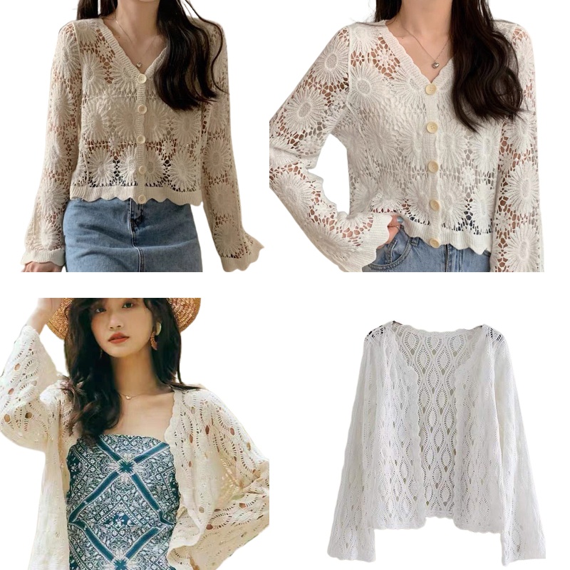 Áo Khoác Len Cardigan Tay Loe Dài Cổ Chữ V Phối Nút Phía Trước Thời Trang Cho Nữ