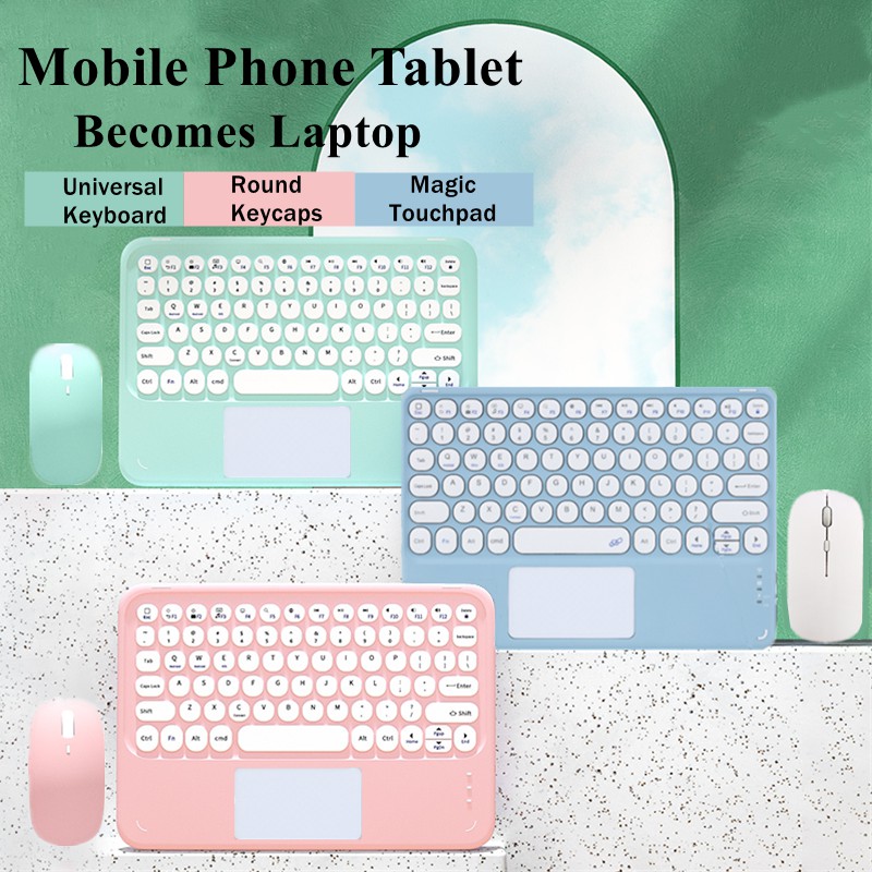 Colorful Wireless Touchpad Bluetooth Keyboard & Mouse Universal For Apple IOS Android Windows 10 inch Tablet iPad Keyboard Round Keycaps Magnetic Detachable Keyboard Built-in Smart Touchpad Trackpad