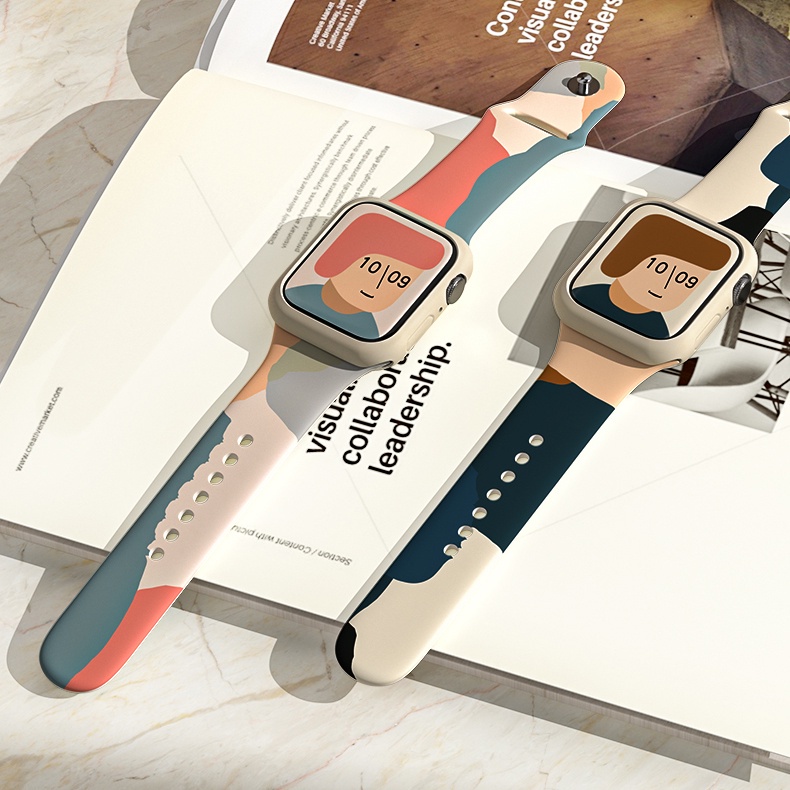 Dây Đeo Silicone 42mm 44mm 41mm 45mm 38mm 40mm Cho iwatch SE 7 6 5 4 3 2 1