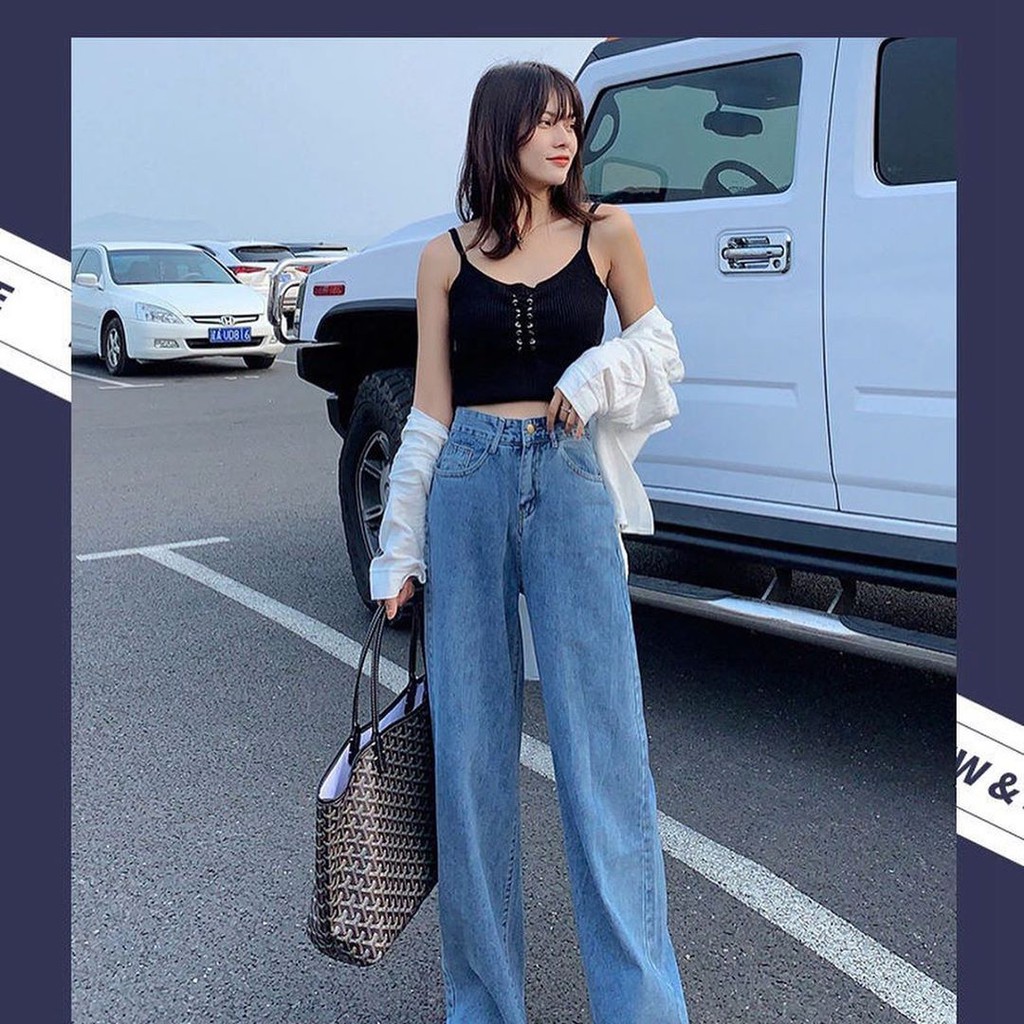 [ FREESHIP ] QUẦN JEAN ỐNG RỘNG NỮ MÀU XANH NHẠT LƯNG CAO LAI CUỐN CAO CẤP UTI PHONG CÁCH THỜI THƯỢNG, TRẺ TRUNG