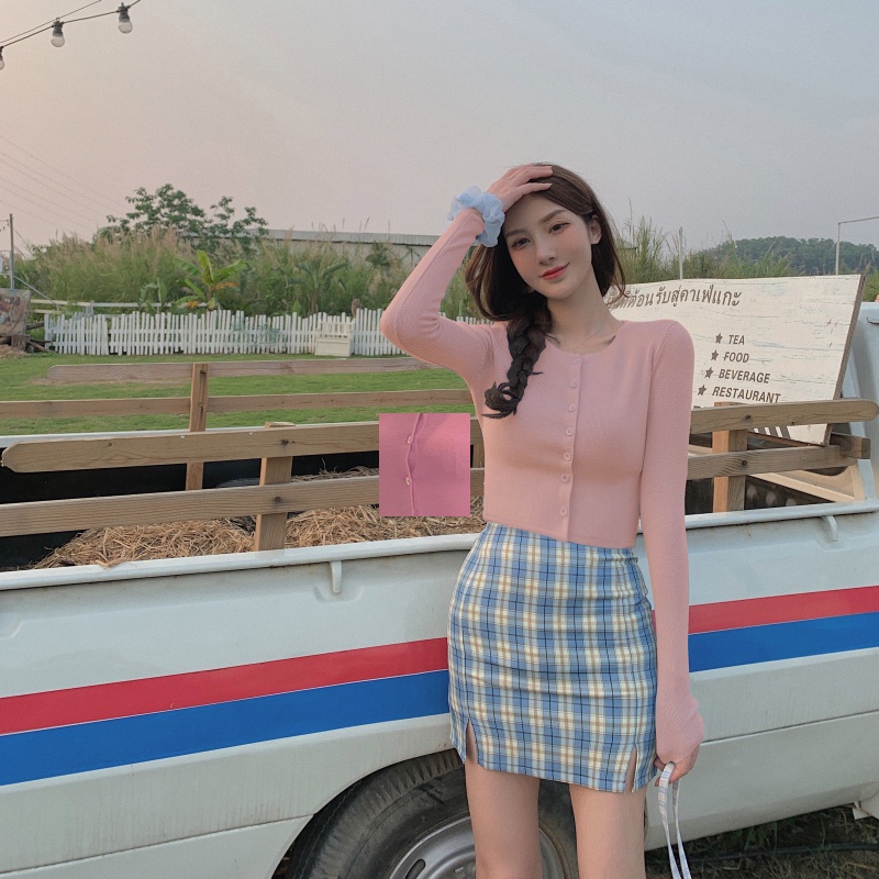 Croptop Tay Dài phong cách Hàn Quốc Madela, Áo Croptop Cài Cúc Dài Tay