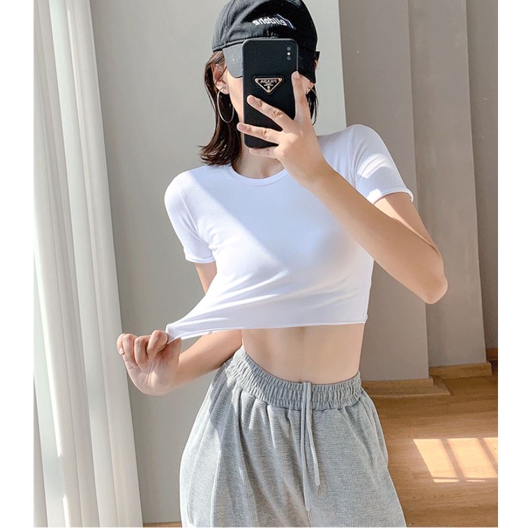 [HCM] Áo Croptop Nữ Tay Ngắn Kiểu Dáng Ôm Body,Áo Nữ Trơn Cổ Tròn Chất Thun Co Dãn Thoáng Mát Thời Trang