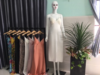 Đầm maxi hai dây cổ v lưng đổ