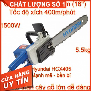 Máy cưa xích cầm tay dùng điện Hyundai HCX405 chính hãng, lam dài 40cm, công suất 1500W, bền bỉ. BH 6 tháng toàn quốc