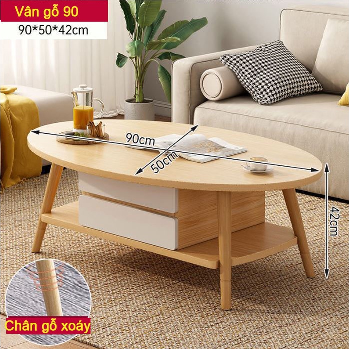Bàn 2 tầng hình Elip phong cách Bắc Âu cao cấp dùng làm bàn trà, bàn cafe, bàn phòng khách, bàn sofa