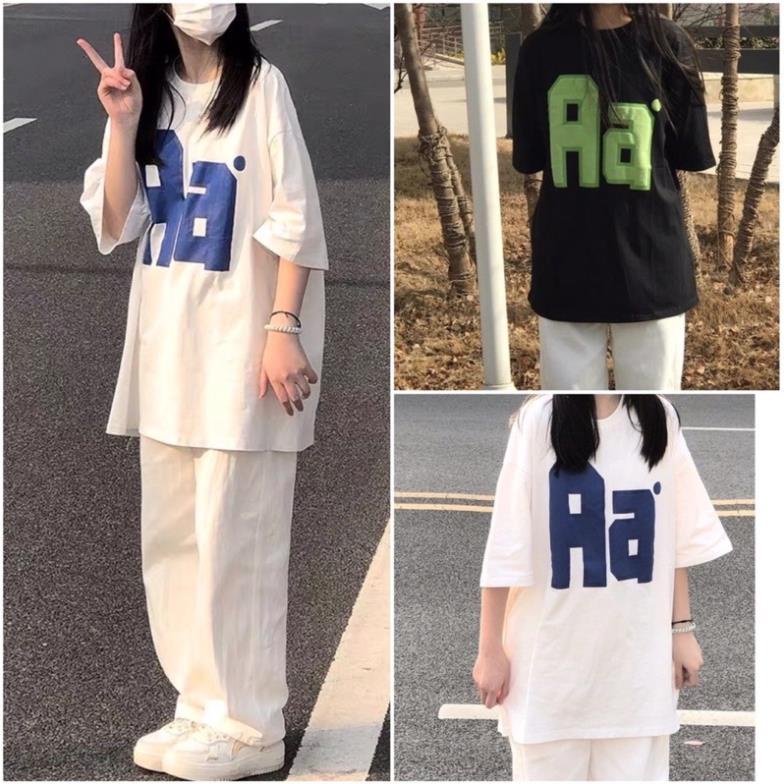[NEW] Sét bộ áo thun chữ Aa quần kaki ống rộng trắng, bộ áo phông cộc tay quần culottes suông Ulzzang cute 2 màu
