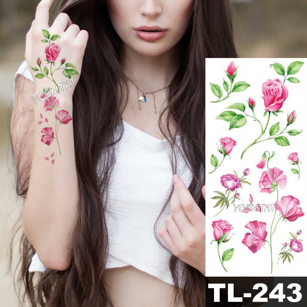 1 Hình Xăm Dán Tạm Thời Họa Tiết Hoa Hồng Chống Thấm Nước Cho Nữ
