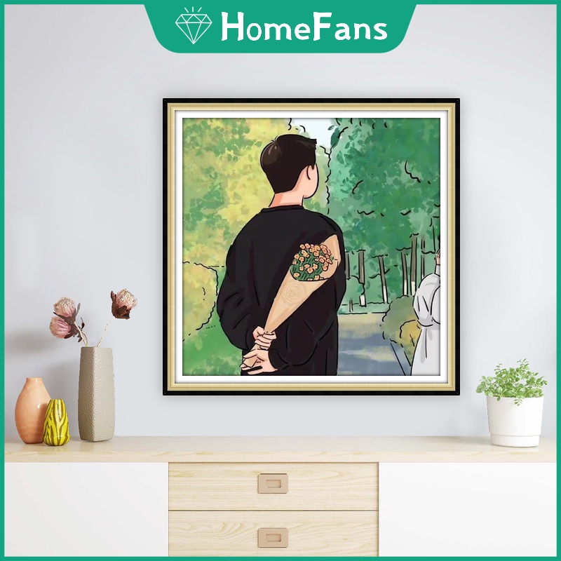 Bộ Tranh Đính Đá 5D Tự Làm 40x40cm / 50x50cm Hình Cặp Đôi Trang Trí Nhà Cửa