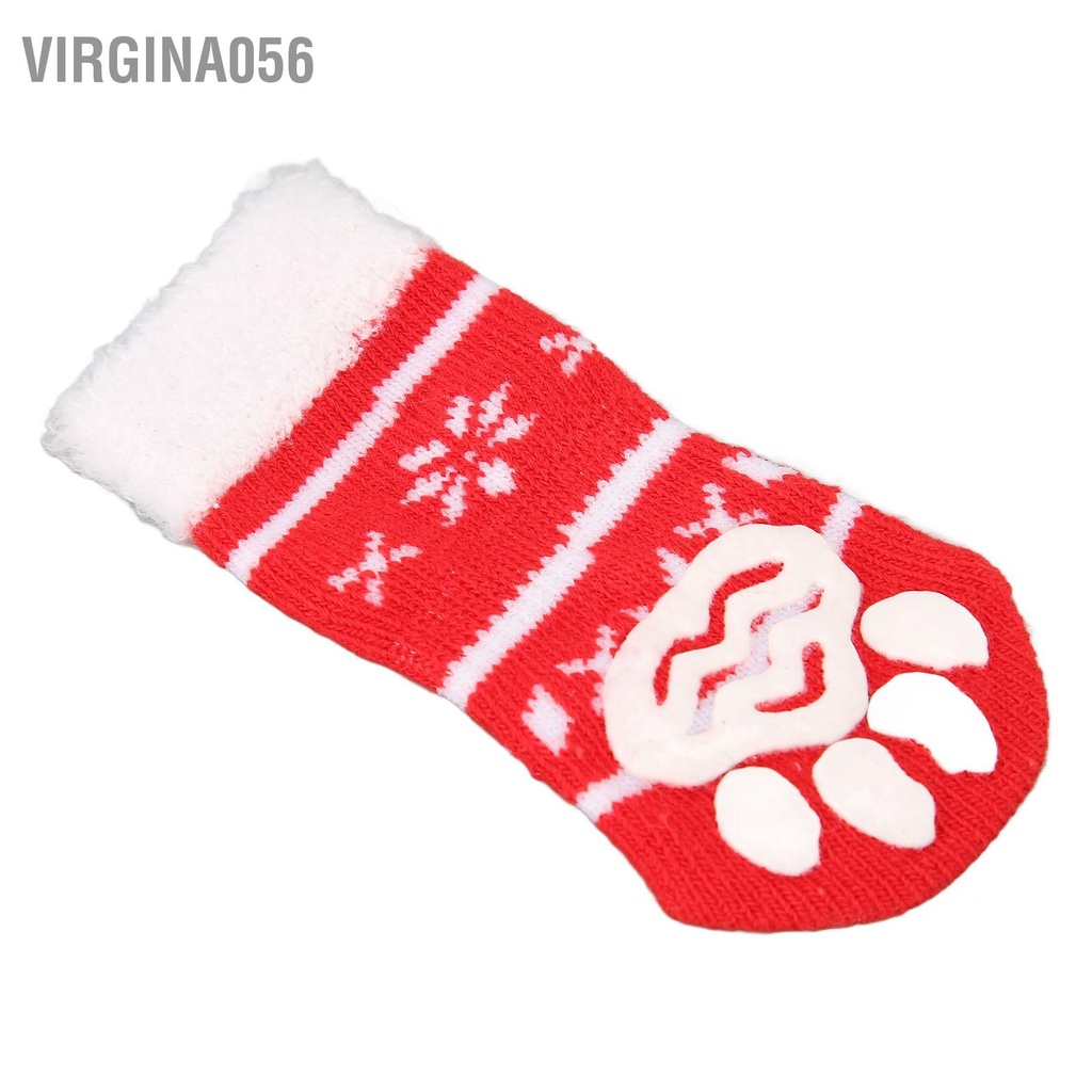 Virgina056 4 CÁI Vớ Giáng Sinh Cún Con Chống Trượt Ấm Áp Mềm Mại Màu Đỏ Dễ Thương Bảo Vệ Chân Thú Cưng cho Chó Mèo