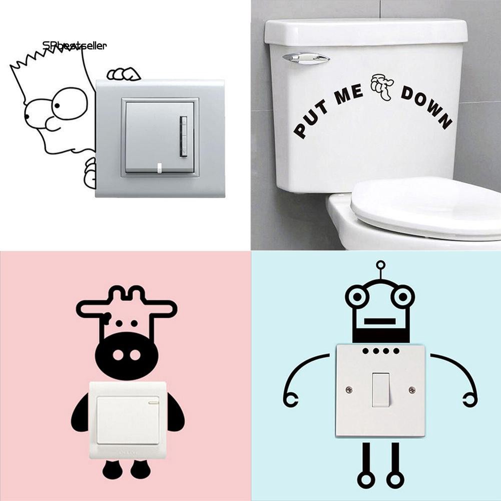 Miếng Dán Hình Trang Trí Công Tắc/ Nhà Vệ Sinh Hoạ Tiết Hoạt Hình Dễ Thương