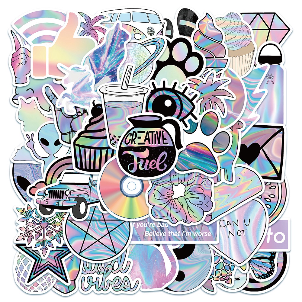 Bộ 50 tấm hình dán Laser chống thấm nước trang trí vali