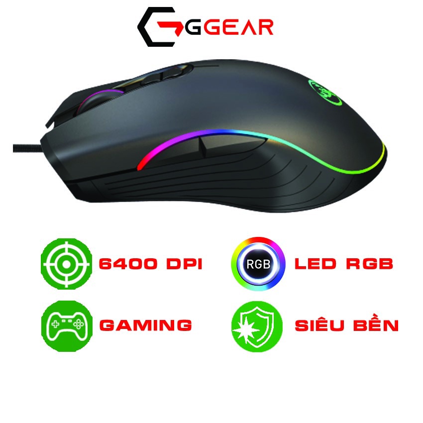 Chuột gaming máy tính có dây GGear HXSJ A867 led RGB 6400dpi bền bỉ cho game thủ cho laptop PC