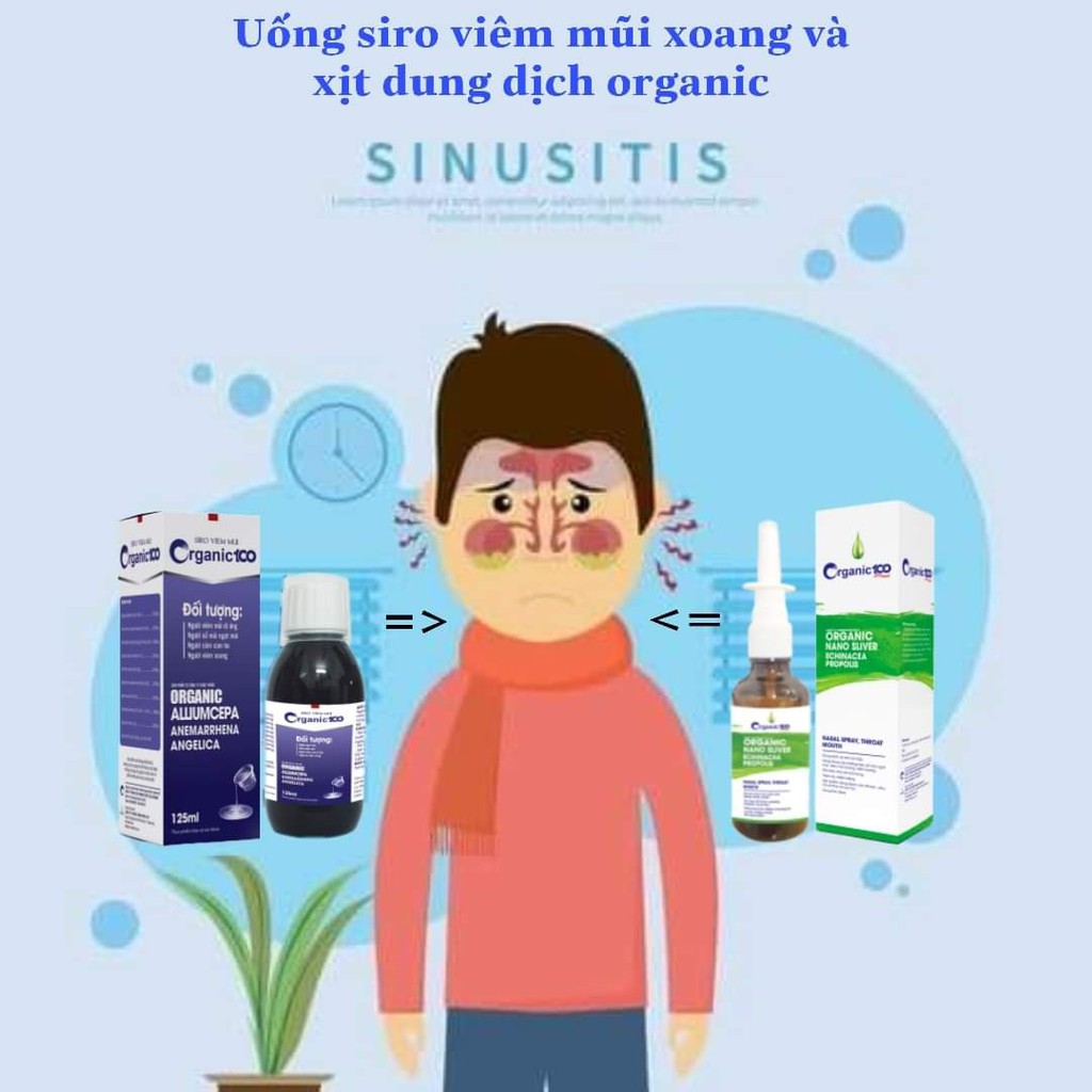 Siro viêm mũi Organic100 125ml Giúp Giảm các tình trạng viêm mũi, chảy nước mũi, ngạt mũi