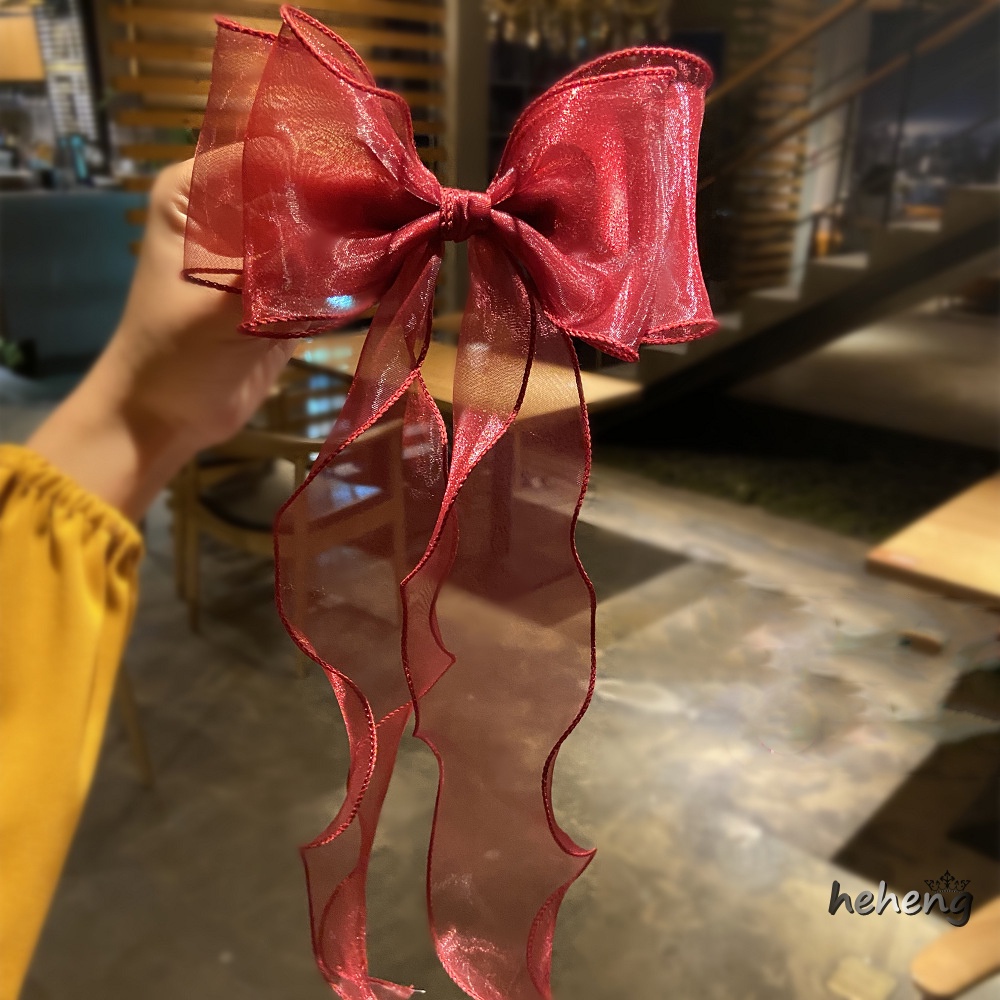 Kẹp Tóc Ruy Băng Dài 37cm Thắt Nơ Phối Ren Phong Cách Hàn Quốc Cho Nữ