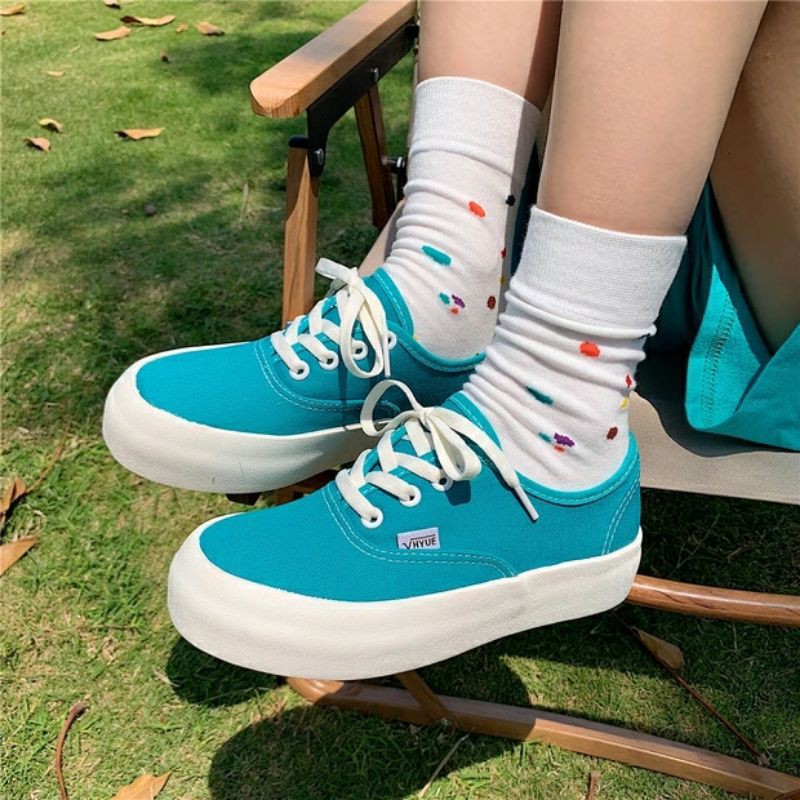 6:30PM Order Mã 053 Giày sneaker ulzzang dáng vans basic đế bánh mì màu xanh trắng hot trend độc lạ