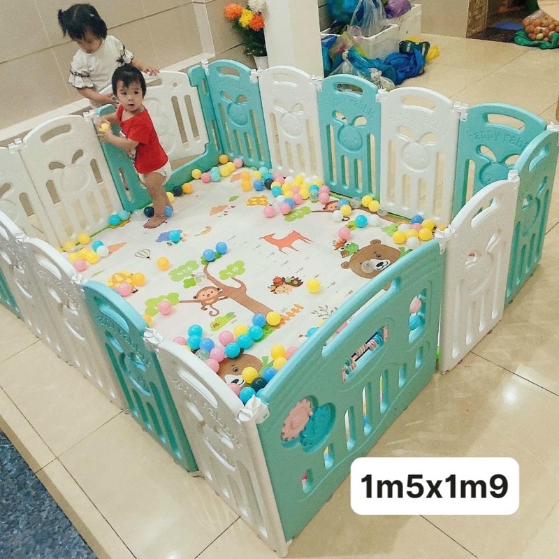 [Tặng Thảm Và 100 Banh] Quây Cũi Nhựa Gấp Gọn Hoạ Tiết Chú Thỏ, Nhựa Nguyên Sinh An Toàn, Màu Cam Trắng