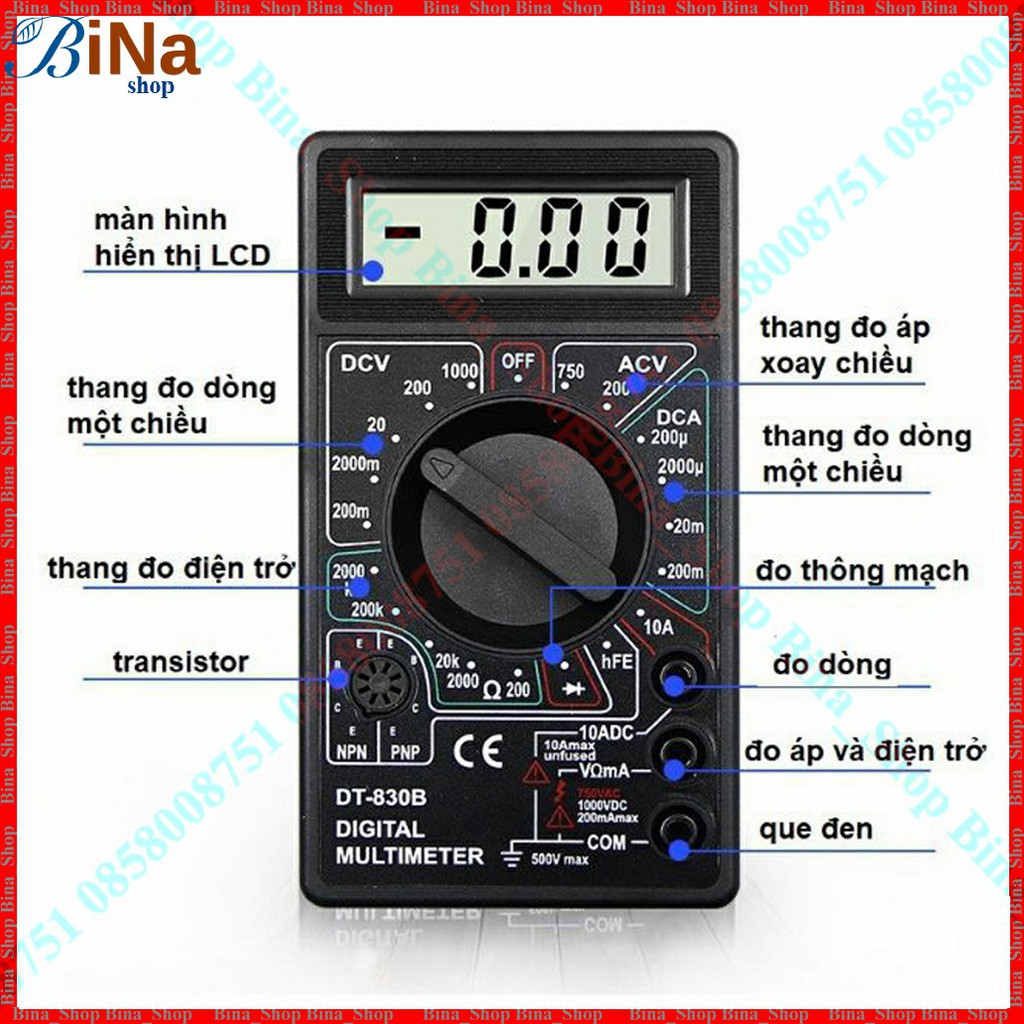 Đồng hồ vạn năng DT-830B, pin 9V tự mua không kèm theo