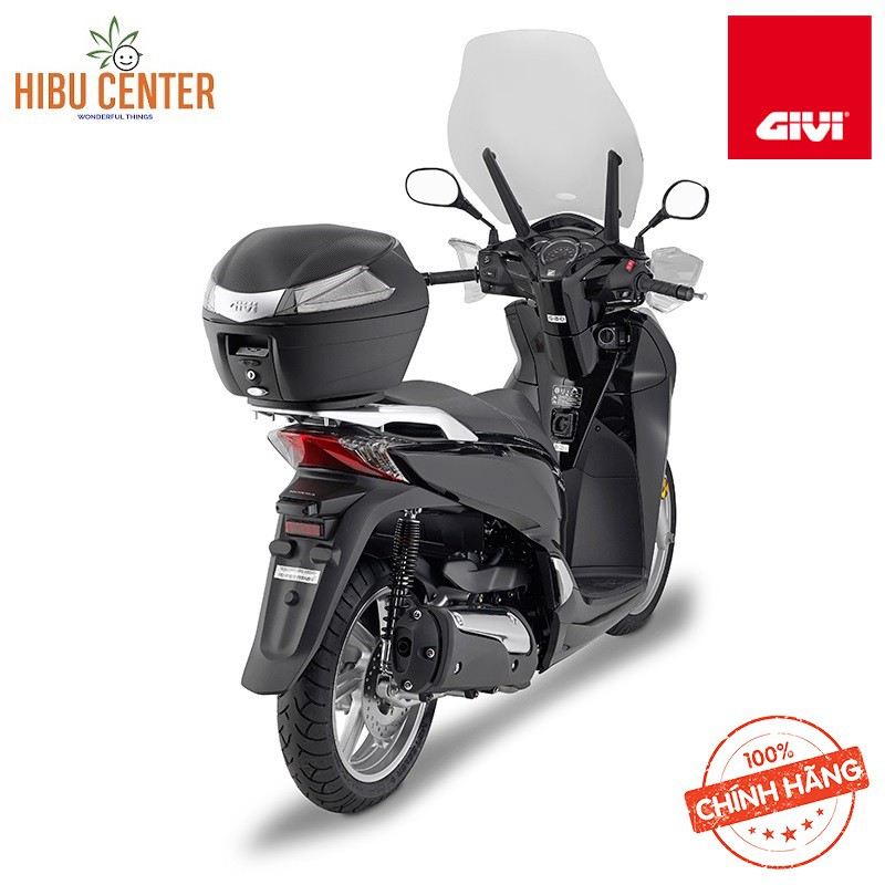 Thùng GIVI B34N/ B34NT Phản Quang Đỏ/ Xám Khói Ốp Bạc Công Nghệ Monolock Gắn Sau Motor Xe Máy Tay ga Kèm Đế Đệm Màu Đen