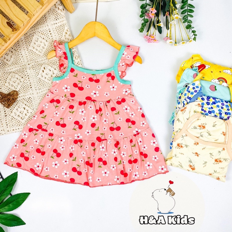 Váy đầm bé gái vải thun lạnh  in họa tiết toàn thân cho bé gái từ 8-20kg