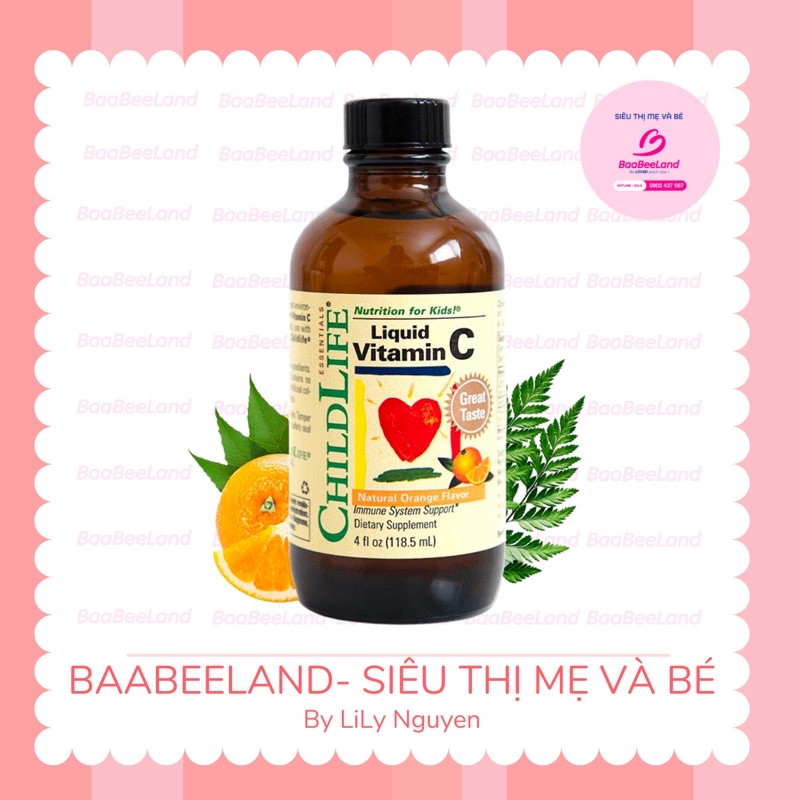 Siro bổ sung Vitamin C tăng đề kháng cho bé ChildLife Liquid Vitamin C 118ml BAABEELAND