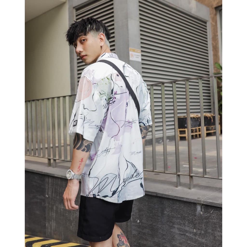Áo sơ mi nam nữ oversize CHỮ KÍ ĐẦY ÁO màu trắng