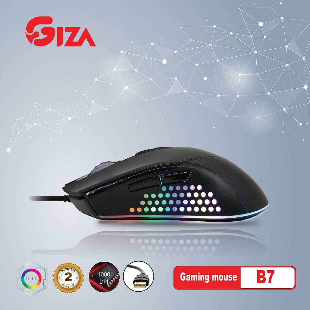 [Gaming Mouse] Chuột chuyên Game cao cấp NTC GIZA B7 Dor Beetle, Led RGB, DPI 4000, BH 2 năm (Đen)