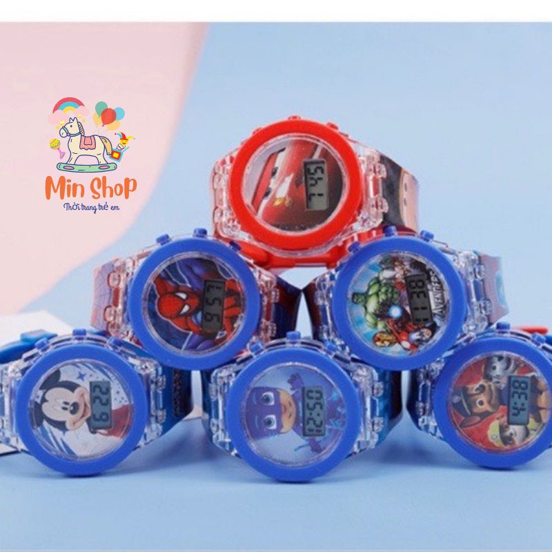 Đồng hồ cho bé trai, đồng hồ trẻ em siêu nhân, người nhện, đội chó cứu hộ, mickey Min shop cho bé từ 1 đến 10 tuổi