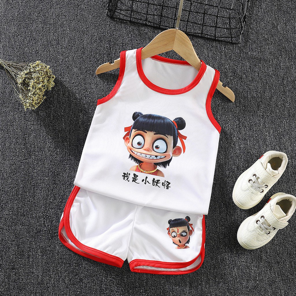 Bộ Đồ Thể Thao Gồm Áo Sát Nách + Quần Short + Áo Thun Ngắn Tay In Họa Tiết Thời Trang Mùa Hè Cho Bé Trai / Bé Gái