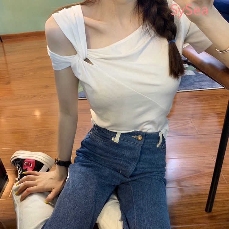Áo Thun Màu Trơn Thắt Nút Thời Trang Mùa Hè Xinh Xắn Cho Nữ