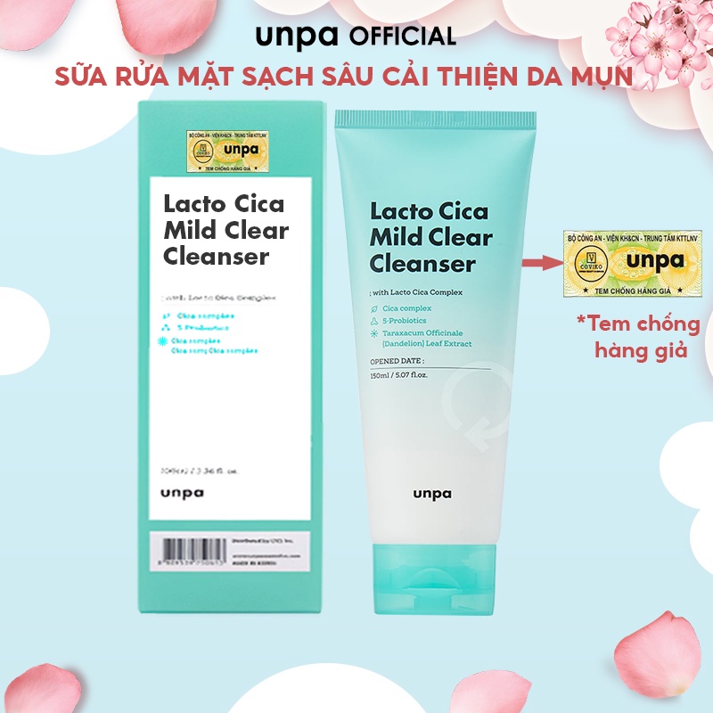 Sữa Rửa Mặt Giúp Làm Sạch Sâu Và Cải Thiện Da Mụn Unpa Lacto Cica Mild Clear Cleanser 150ml