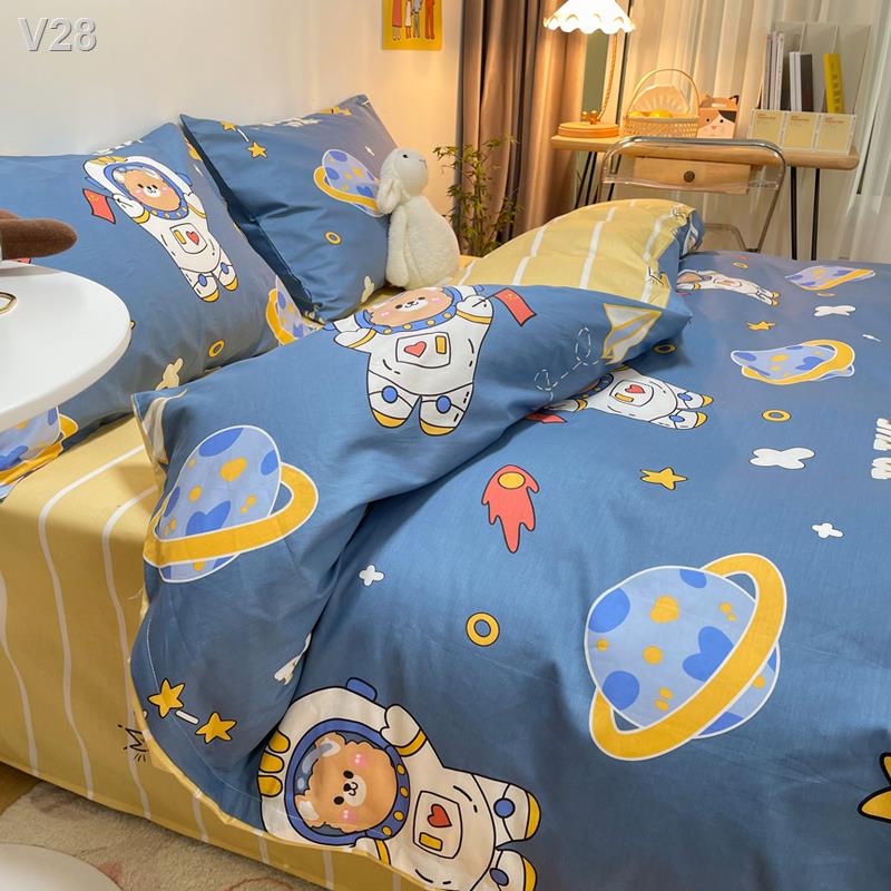 ✒❖❄100% cotton bộ bốn mảnh gồm khăn trải giường hoạt hình trẻ em và vỏ chăn 4 đồ đơn cho bé trai ba phụ nữ 3
