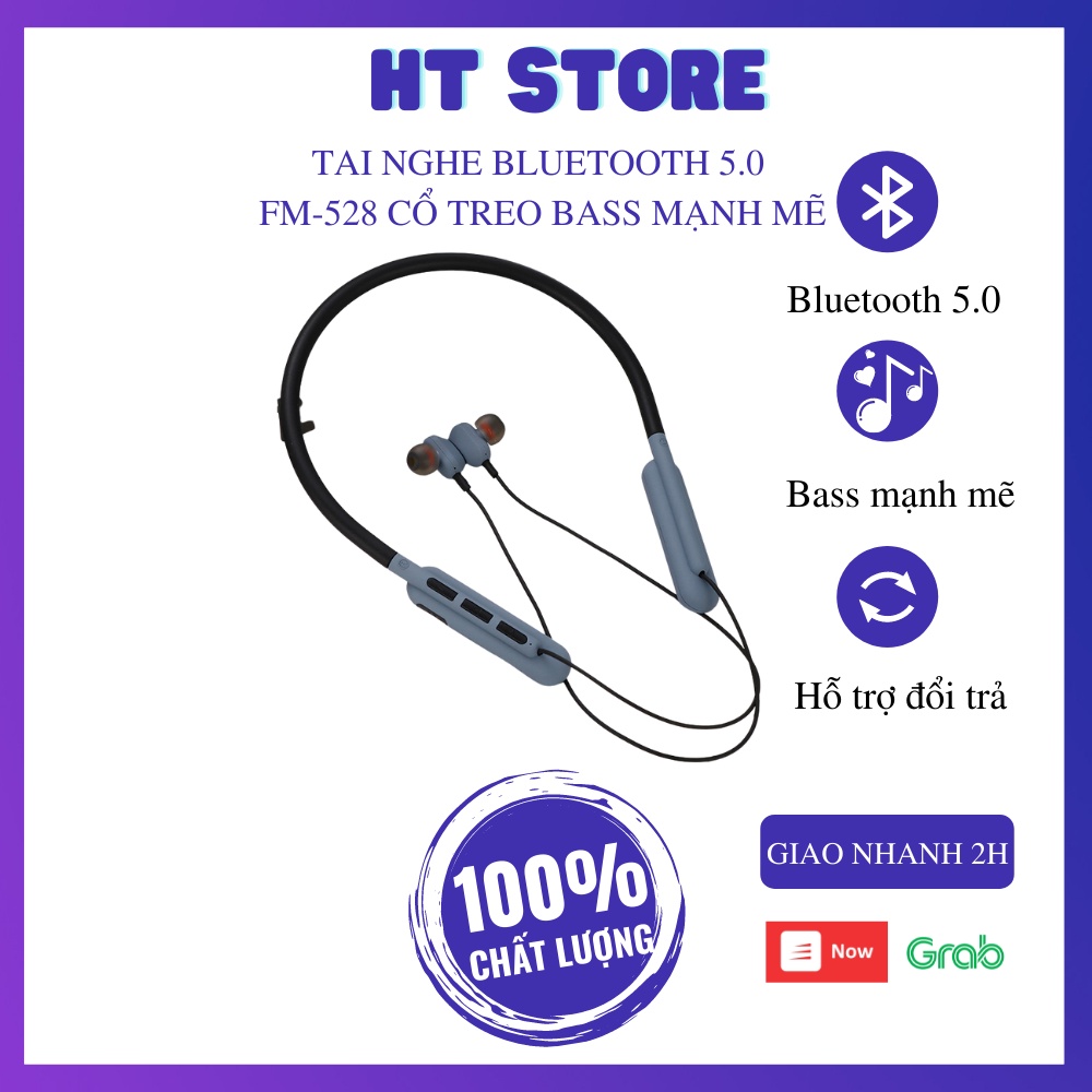 Tai Nghe Bluetooth 5.0 Không Dây Cổ Treo FM-528 Thể Thao Cao Cấp Êm Tai Chất Lượng Âm Thanh Nổi