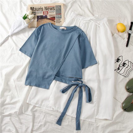 Set Trang Phục ULZZANG Áo Thun Buộc Lệch + Váy Dài - Set Rời - Đủ Size | BigBuy360 - bigbuy360.vn