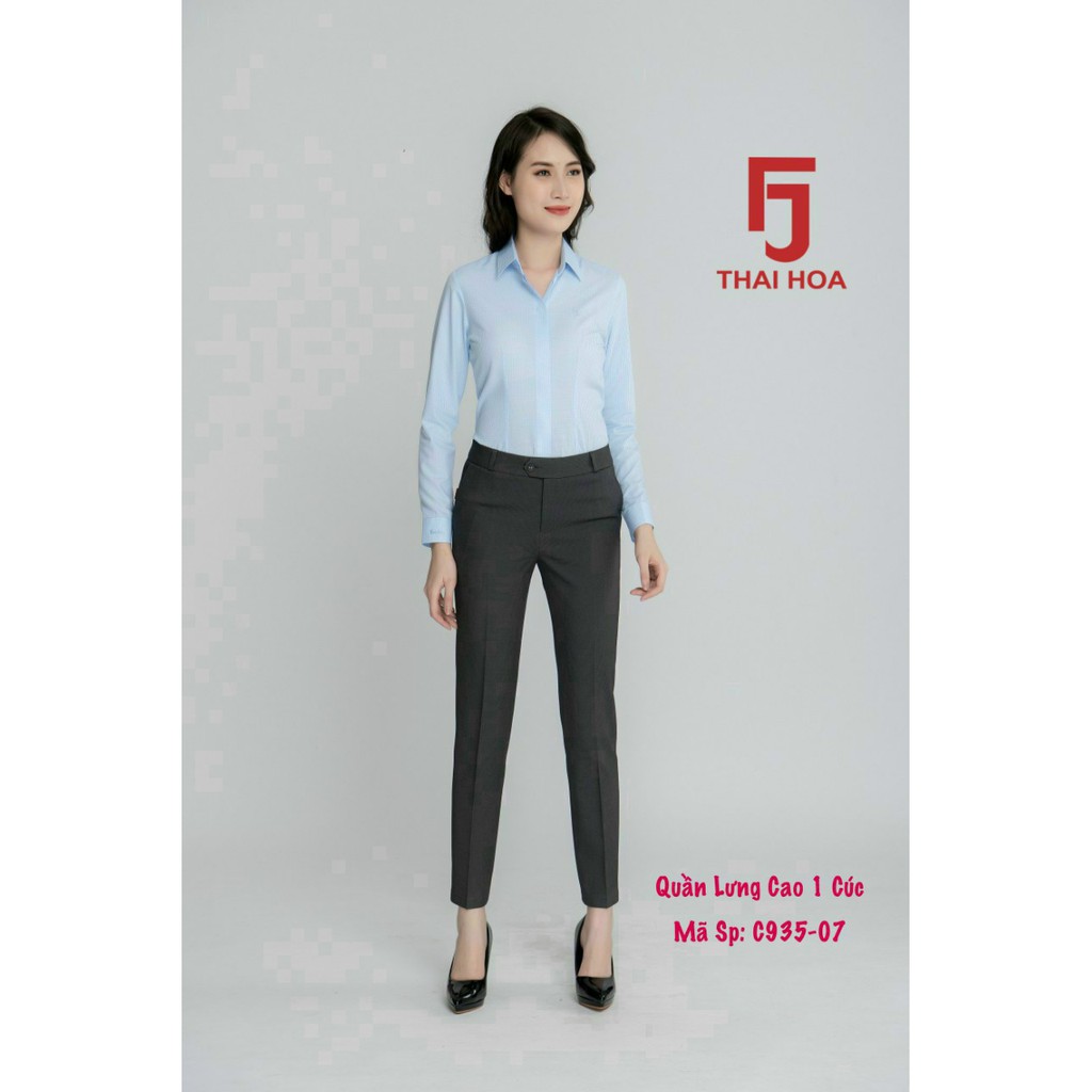 Quần tây Thái Hòa lưng cao 1 nút màu xám C935-07