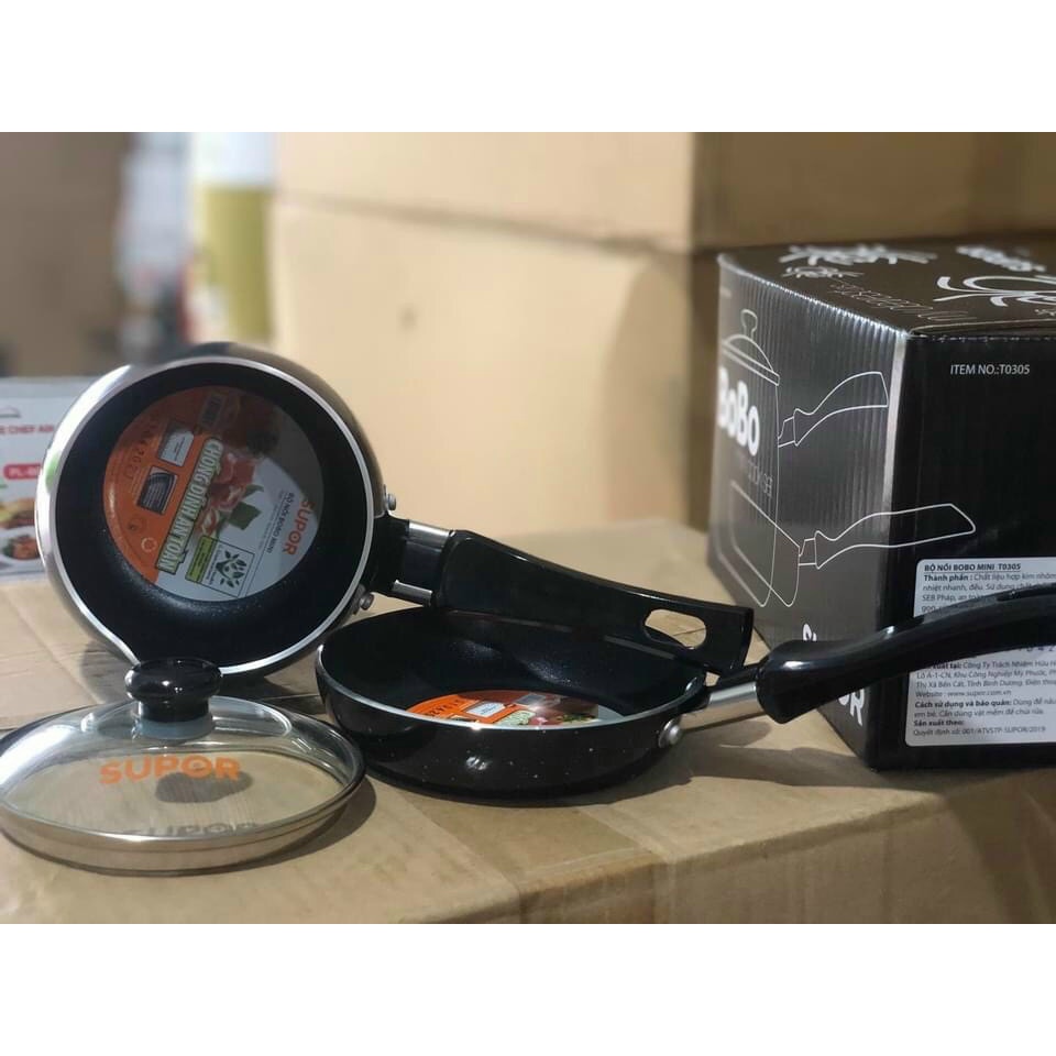Bộ Nồi Chảo Chống Dính Supor Bobo T0305 Đen