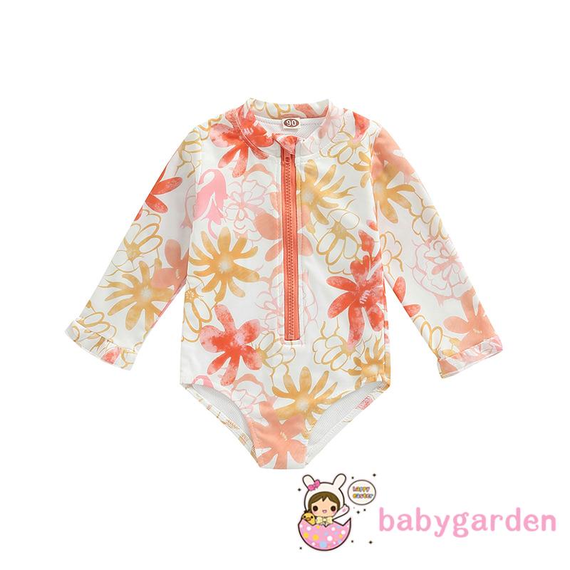 Bộ Đồ Bơi Một Mảnh Tay Dài Cổ Tròn In Hoa Có Khóa Kéo Thời Trang Dành Cho Bé Gái 1-5 Tuổi