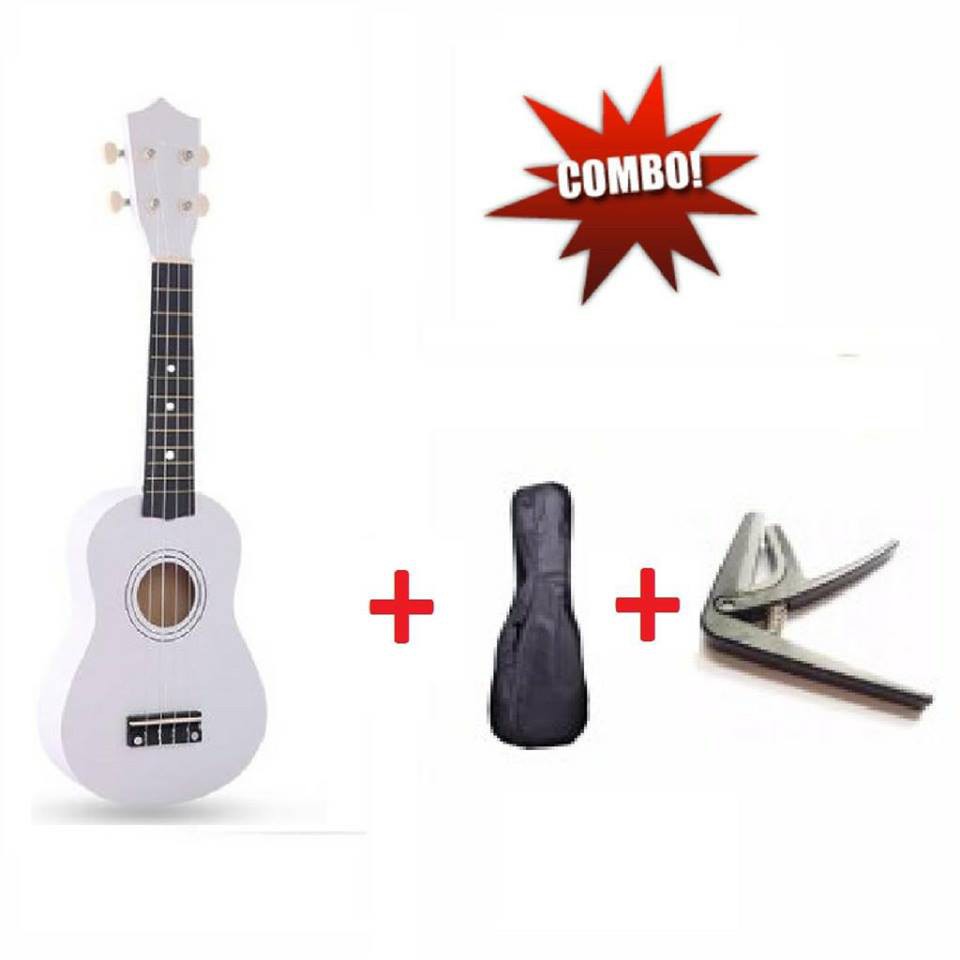 Gói Ukulele Soprano trơn nhiều màu + Bao vải + Capo - Hàng Có Sẵn