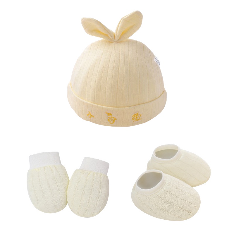 Set 3 Món Nón + Vớ + Găng Tay cotton Dễ Thương Cho Bé 0-6 Tháng