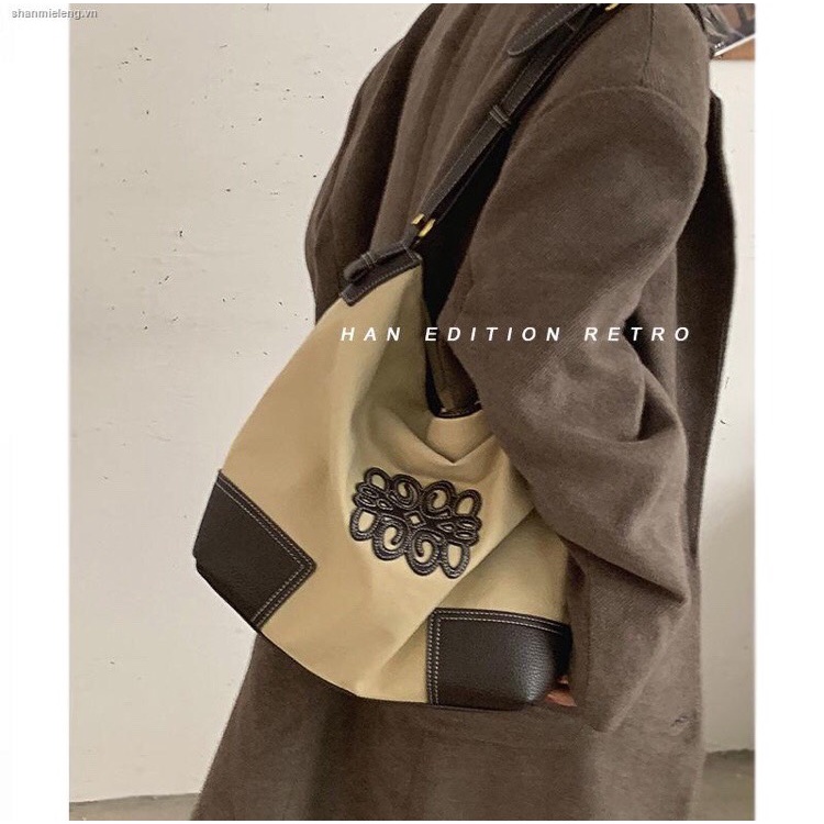 Túi Xách Canvas Đeo Chéo Vintage Cỡ Lớn Phong Cách Retro Cổ Điển Cho Nữ