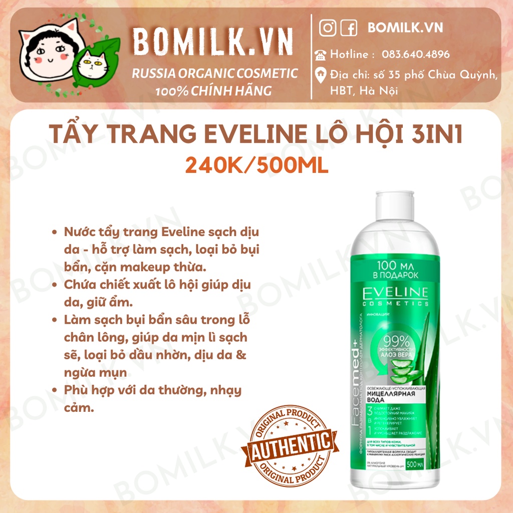 Tẩy trang Lô Hội Eveline Nga - làm sạch, giữ ẩm và dịu da