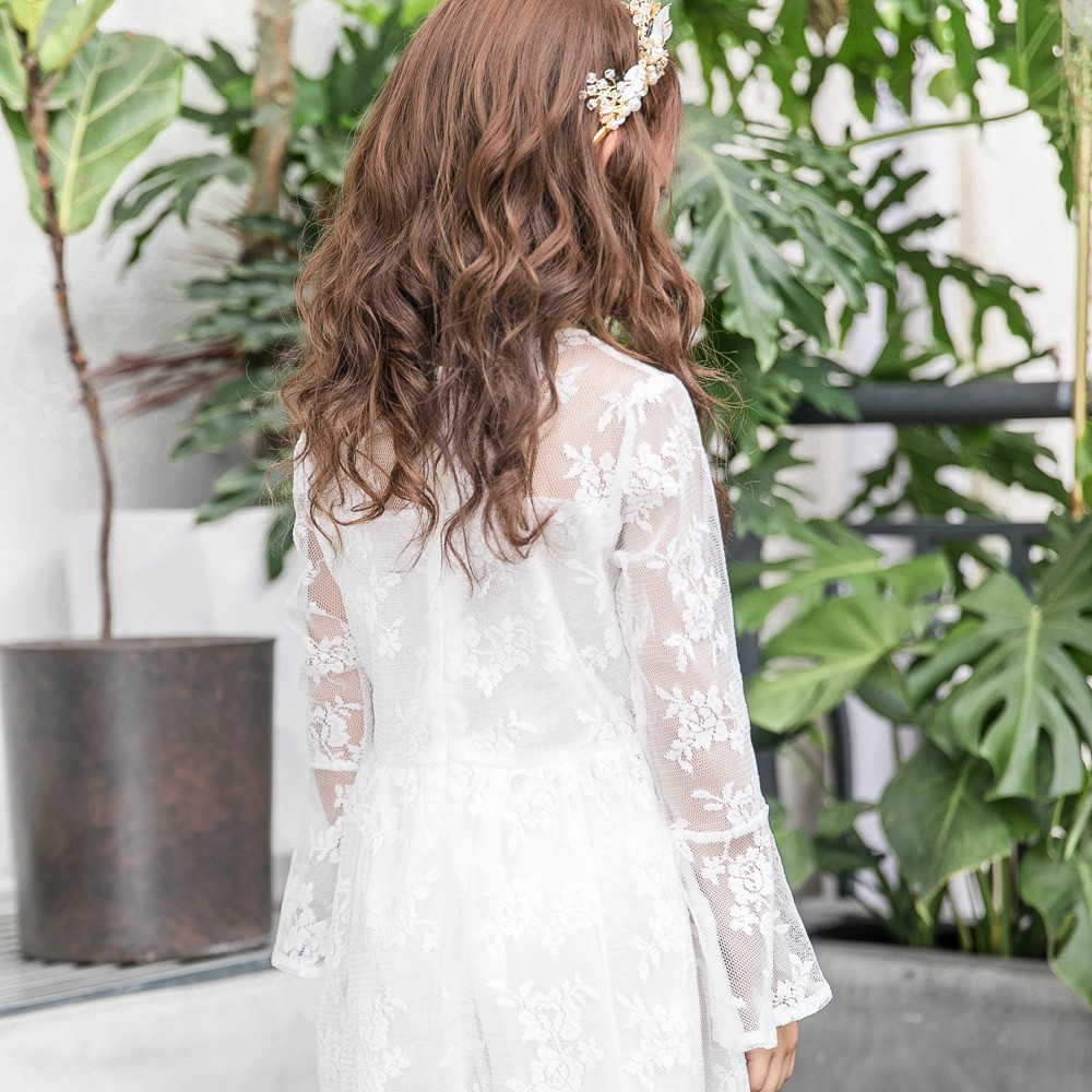 Đầm công chúa SANLUTOZ thiết kế ren màu trắng xinh xắn dành cho bé gái