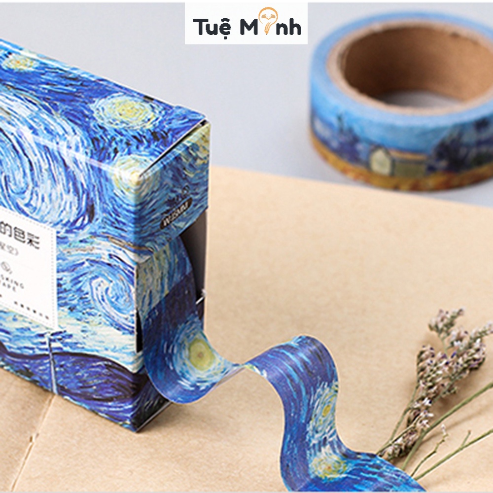 Washi tape phong cảnh 7m nghệ thuật tranh Van Gogh WA08 băng dính dán trang trí bullet journal VPP Tuệ Minh, sổ tay
