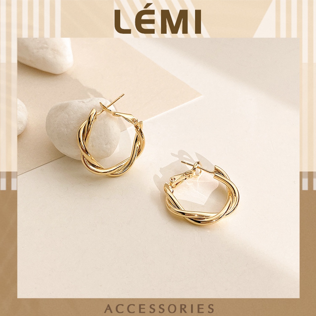 Bông tai xoắn hình tròn lớn dạng xoắn bạc s925 phong cách Hàn Quốc sang trọng Lémi accessories