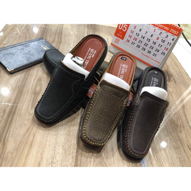 Giày sabo nam hàng da bò 100% nhà đóng đủ 3 màu đen nâu và rêu dành cho các bác các ông đi đám tiệc