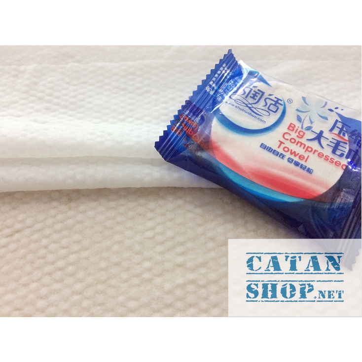 Khăn Du Lịch cotton dạng nén dùng 1 lần (30 * 60 cm), nhỏ gọn tiện dụng GD580-KtamN-xanh