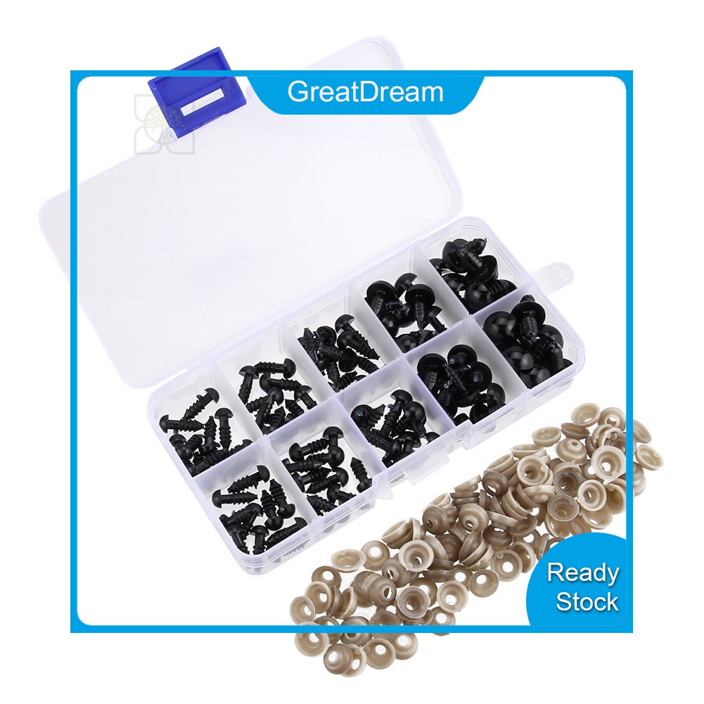 Set 100 Mắt Nhựa Đen 6-12mm Làm Thú Nhồi Bông