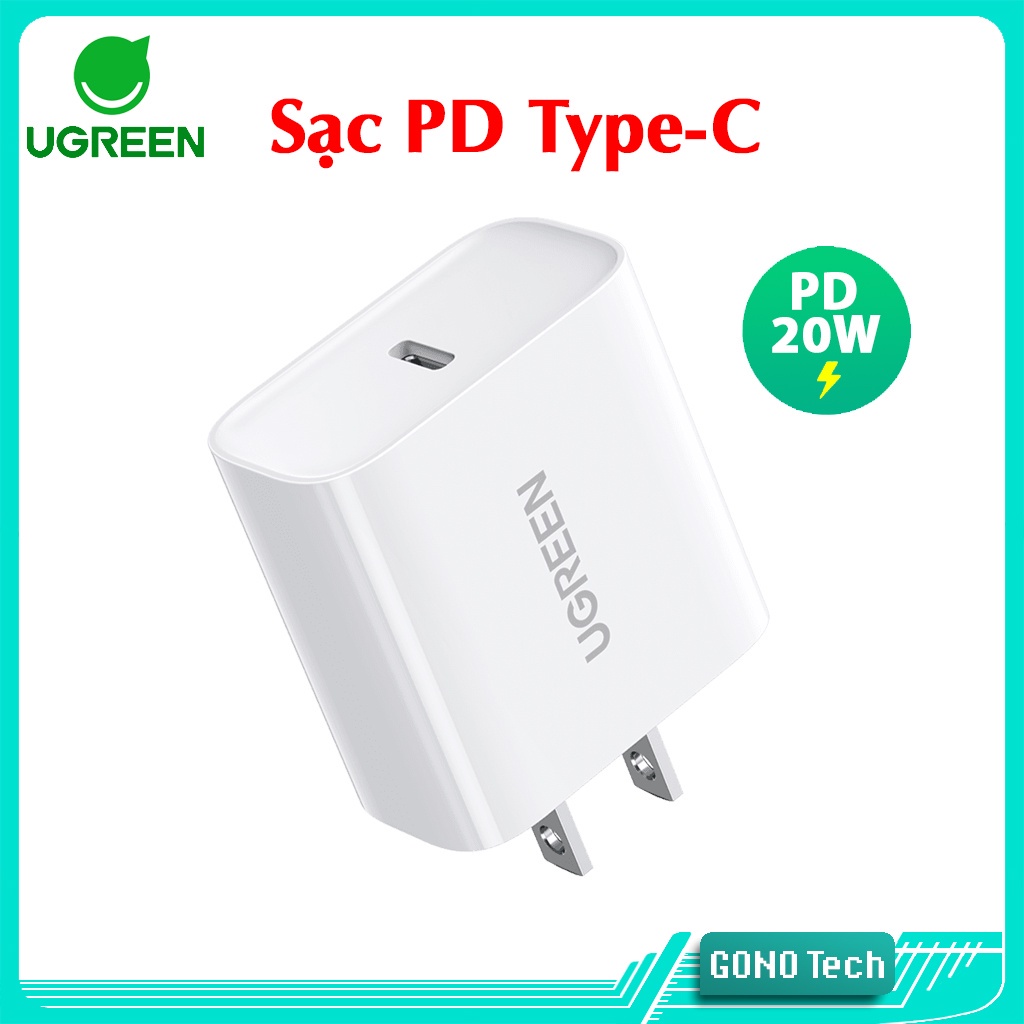 Cốc sạc điện thoại USB C Ugreen 60449 PD 20W hỗ trợ sạc nhanh QC4.0 9V2A Chính Hãng CD137