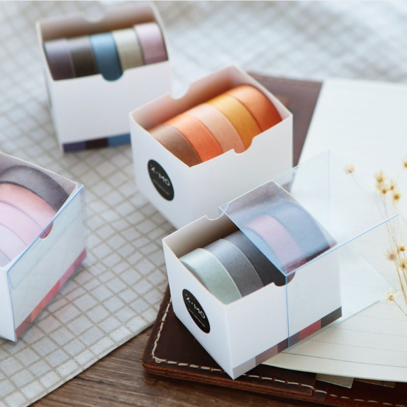 [Mã LIFEBOOK2 giảm 10% đơn 0Đ] Hộp 5 cuộn washi tape màu sắc cơ bản 9 mẫu tự chọn trang trí bullet journal