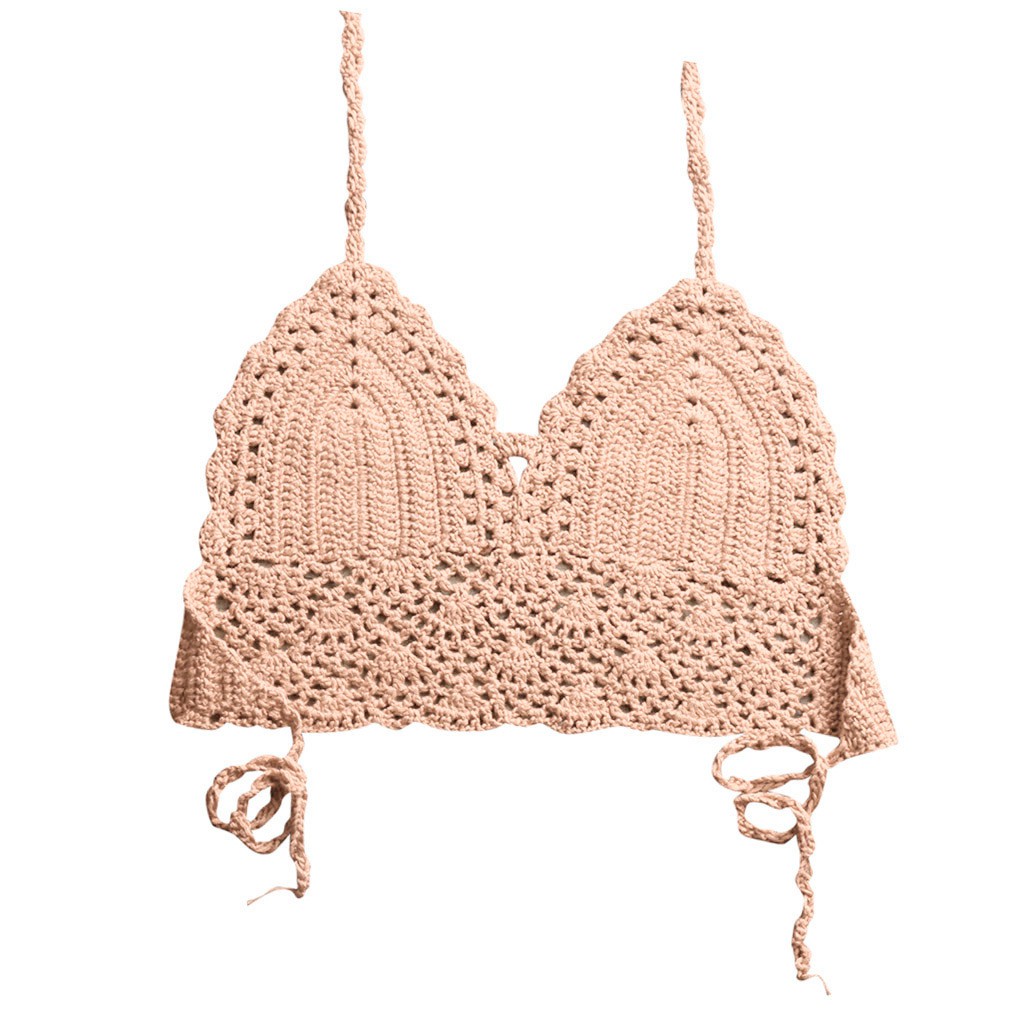 Women Sexy Bikini Top Knitting Swimsuit Padded Beachwear Lace Swimwear | BigBuy360 - bigbuy360.vn